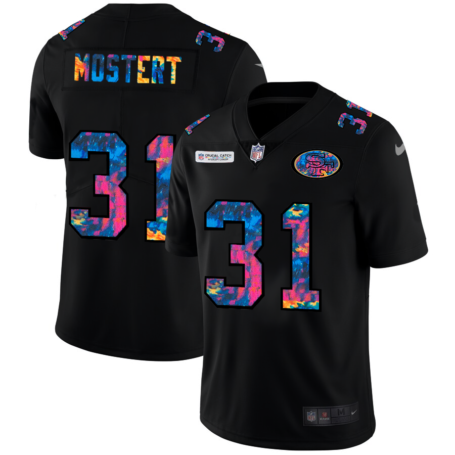 NFL San Francisco 49ers #31 Raheem Mostert Men Nike MultiColor Black 2020 Crucial Catch Vapor Untouchable Limited Jersey